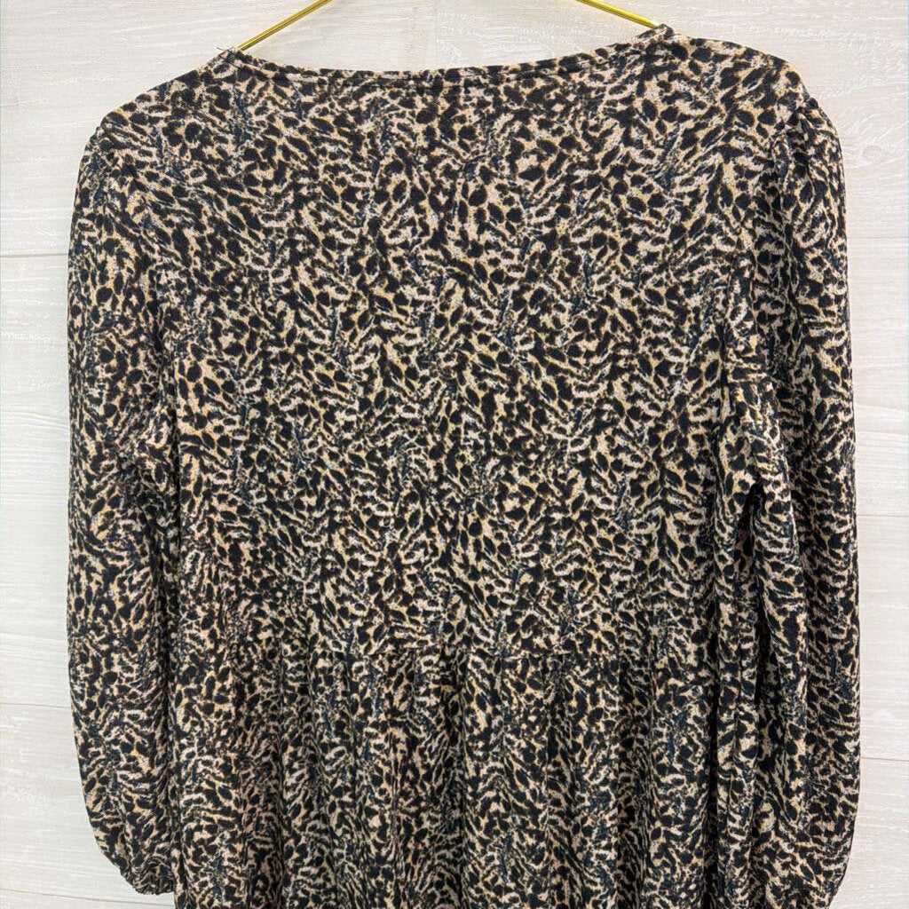 Sandra Darren Black/ Beige Print Long Sleeve Dress Medium