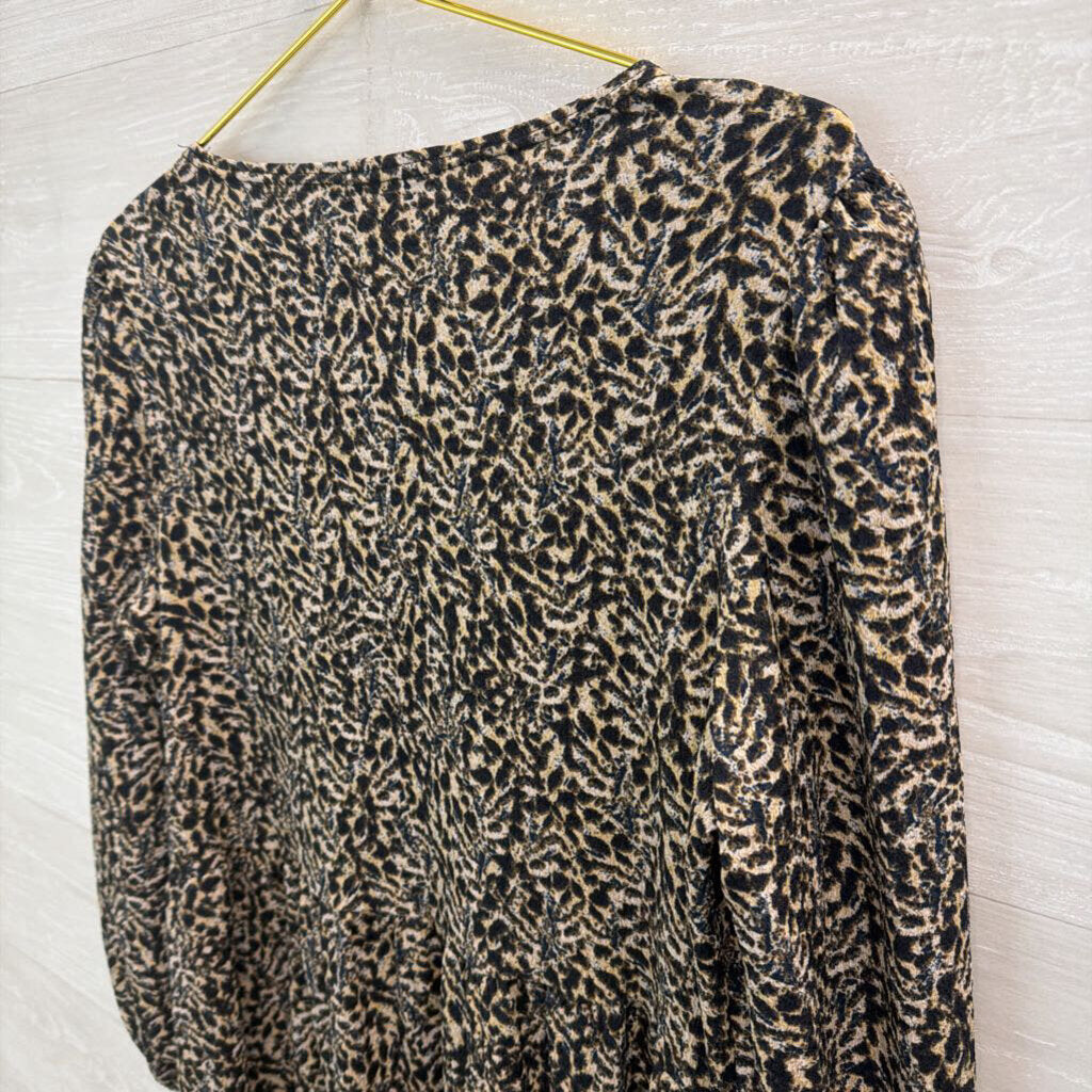 Sandra Darren Black/ Beige Print Long Sleeve Dress Medium