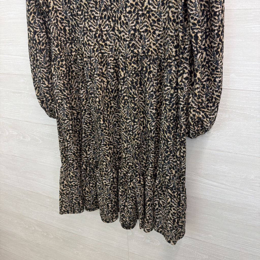 Sandra Darren Black/ Beige Print Long Sleeve Dress Medium