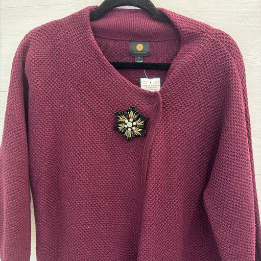 JM Collection Purple Shimmer Brooch Long Sleeve Sweater Medium