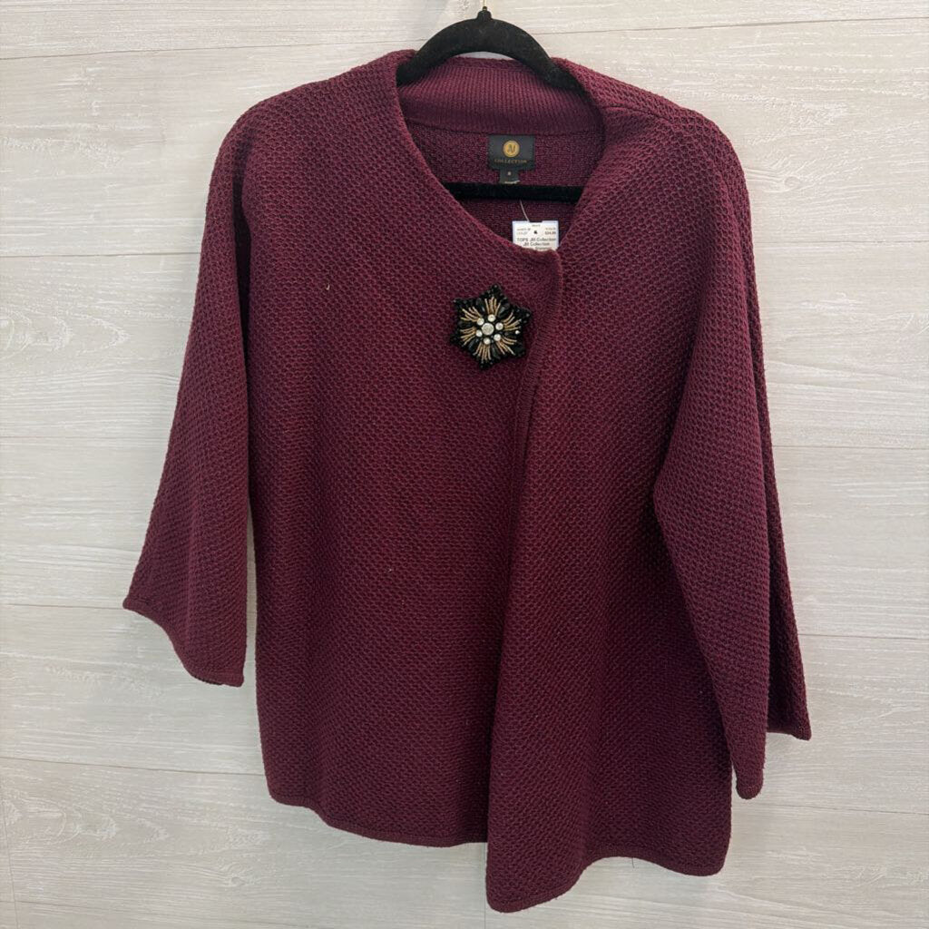 JM Collection Purple Shimmer Brooch Long Sleeve Sweater Medium