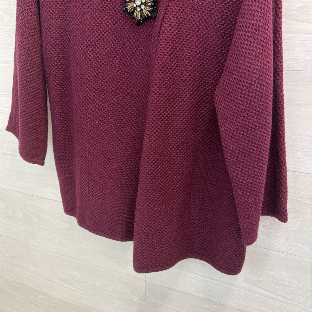 JM Collection Purple Shimmer Brooch Long Sleeve Sweater Medium