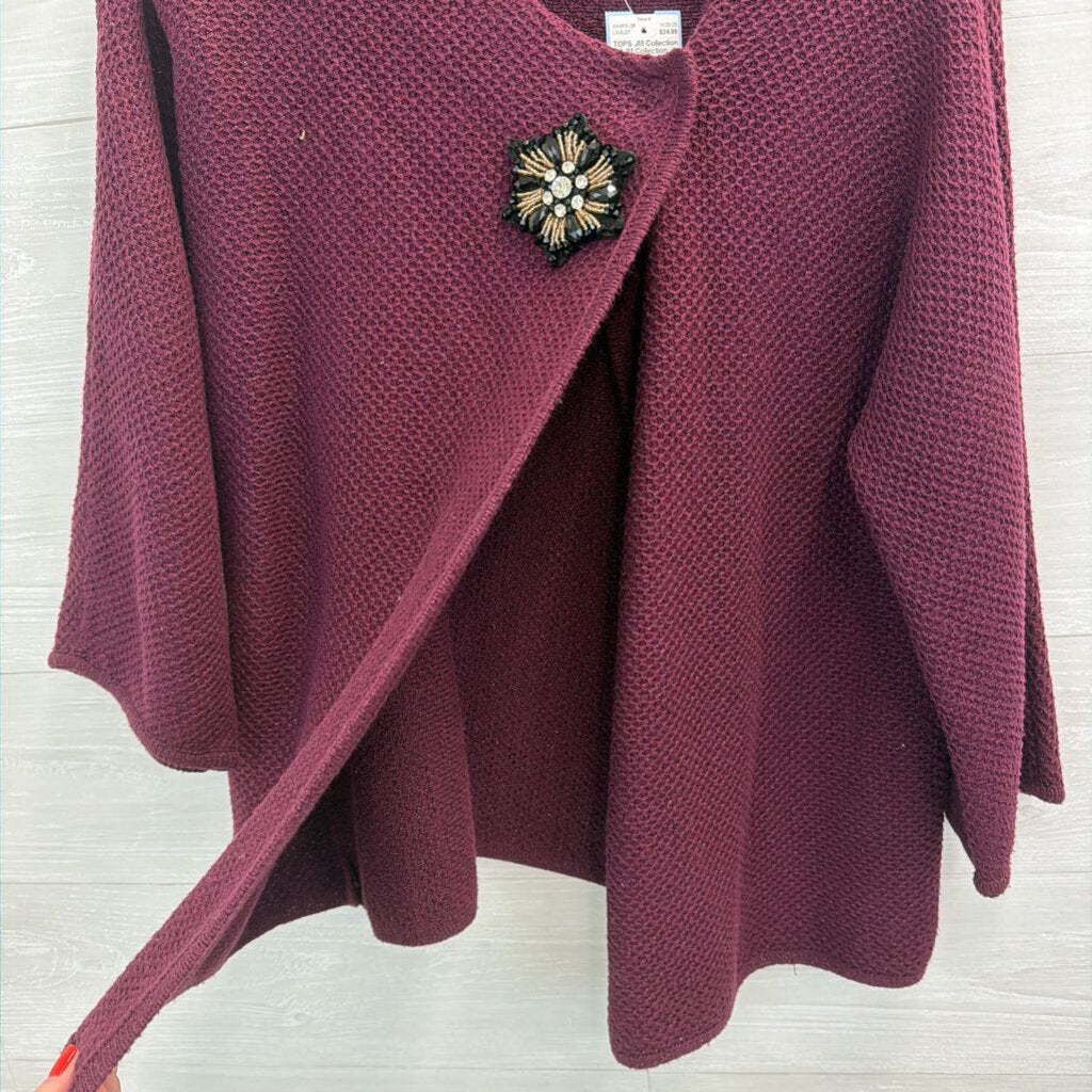 JM Collection Purple Shimmer Brooch Long Sleeve Sweater Medium