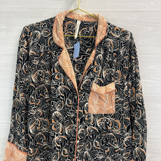 Anthropologie Black/ White/ Orange Print Long Sleeve Button Down Top Medium
