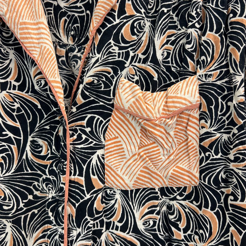 Anthropologie Black/ White/ Orange Print Long Sleeve Button Down Top Medium