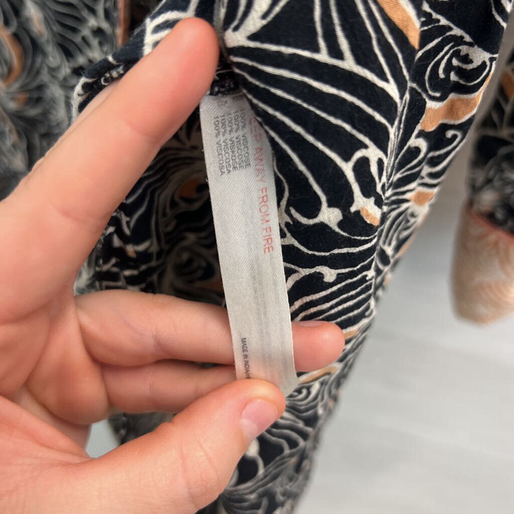 Anthropologie Black/ White/ Orange Print Long Sleeve Button Down Top Medium