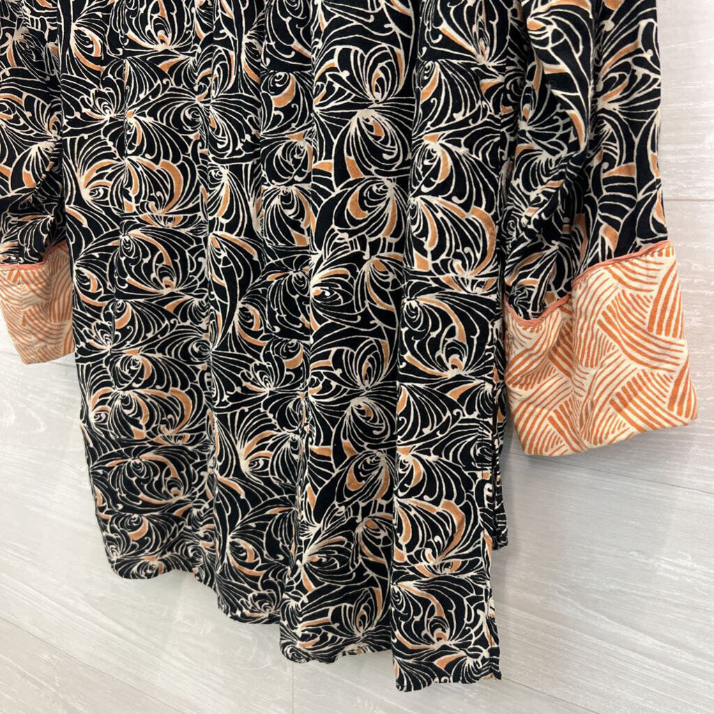 Anthropologie Black/ White/ Orange Print Long Sleeve Button Down Top Medium