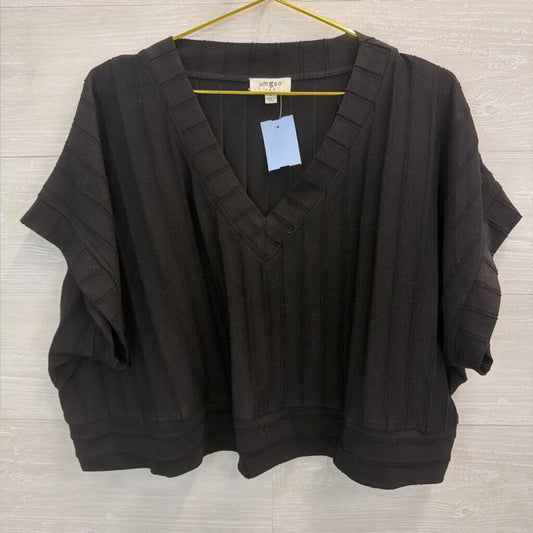 Umgee Black Cropped Short Sleeve Boxy Top Medium