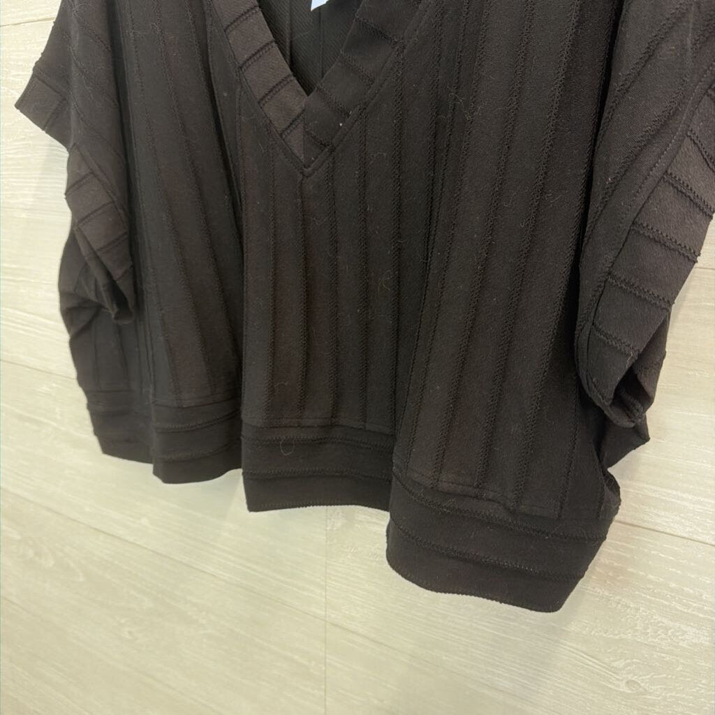 Umgee Black Cropped Short Sleeve Boxy Top Medium