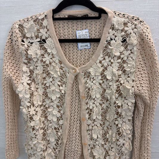Hazel Beige/ Cream 3D Flower Crochet Knit Cardigan Sweater Large