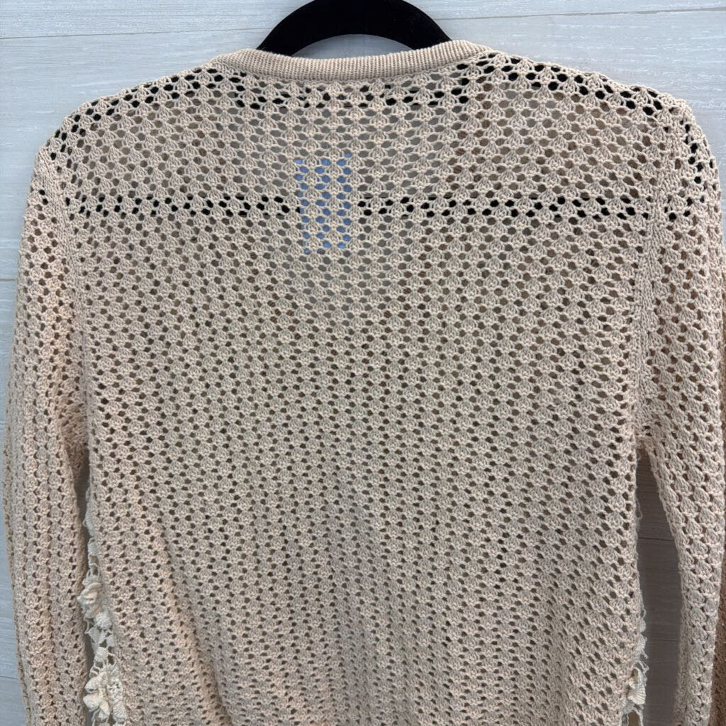 Hazel Beige/ Cream 3D Flower Crochet Knit Cardigan Sweater Large