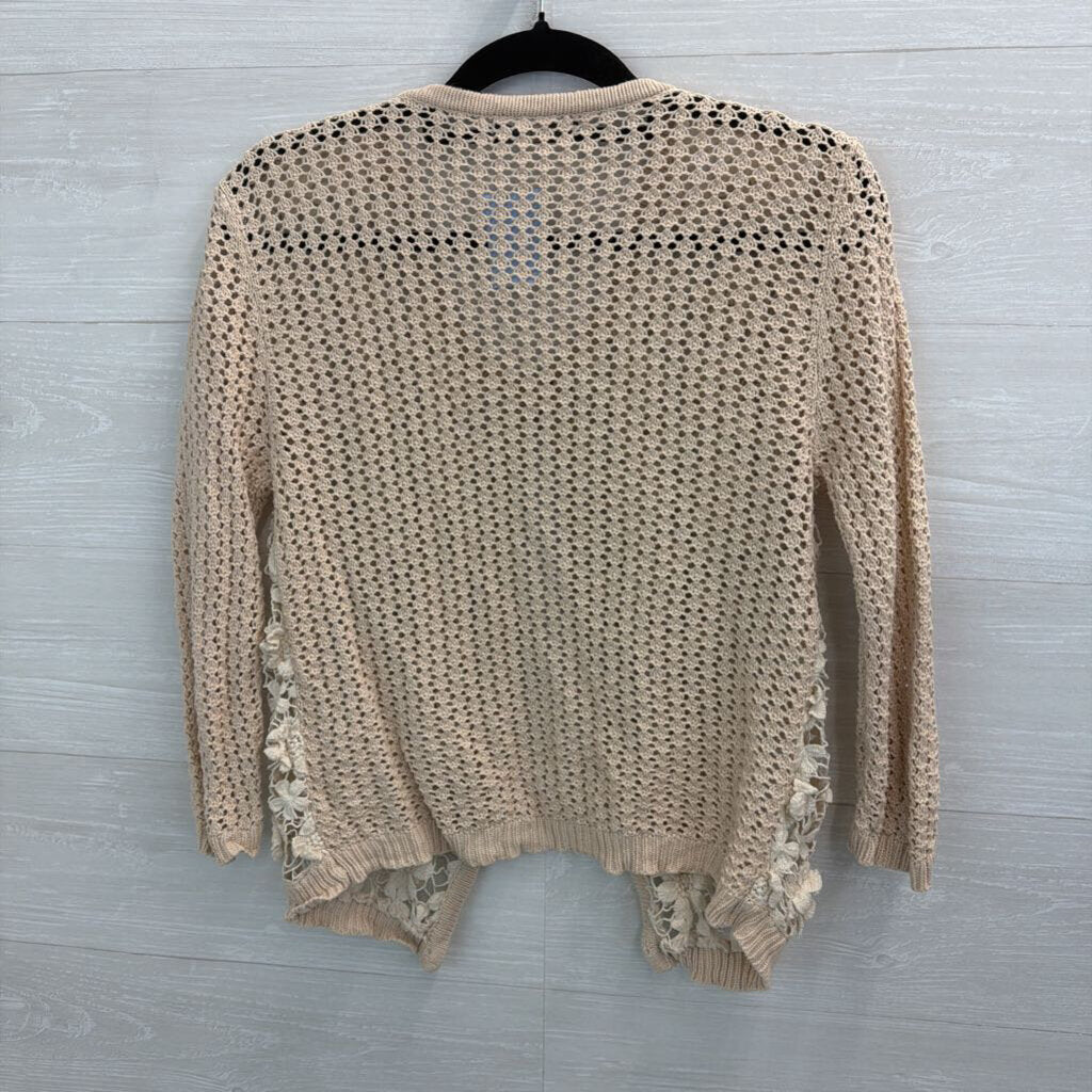 Hazel Beige/ Cream 3D Flower Crochet Knit Cardigan Sweater Large