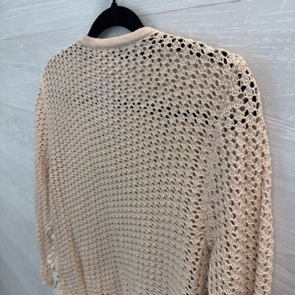Hazel Beige/ Cream 3D Flower Crochet Knit Cardigan Sweater Large