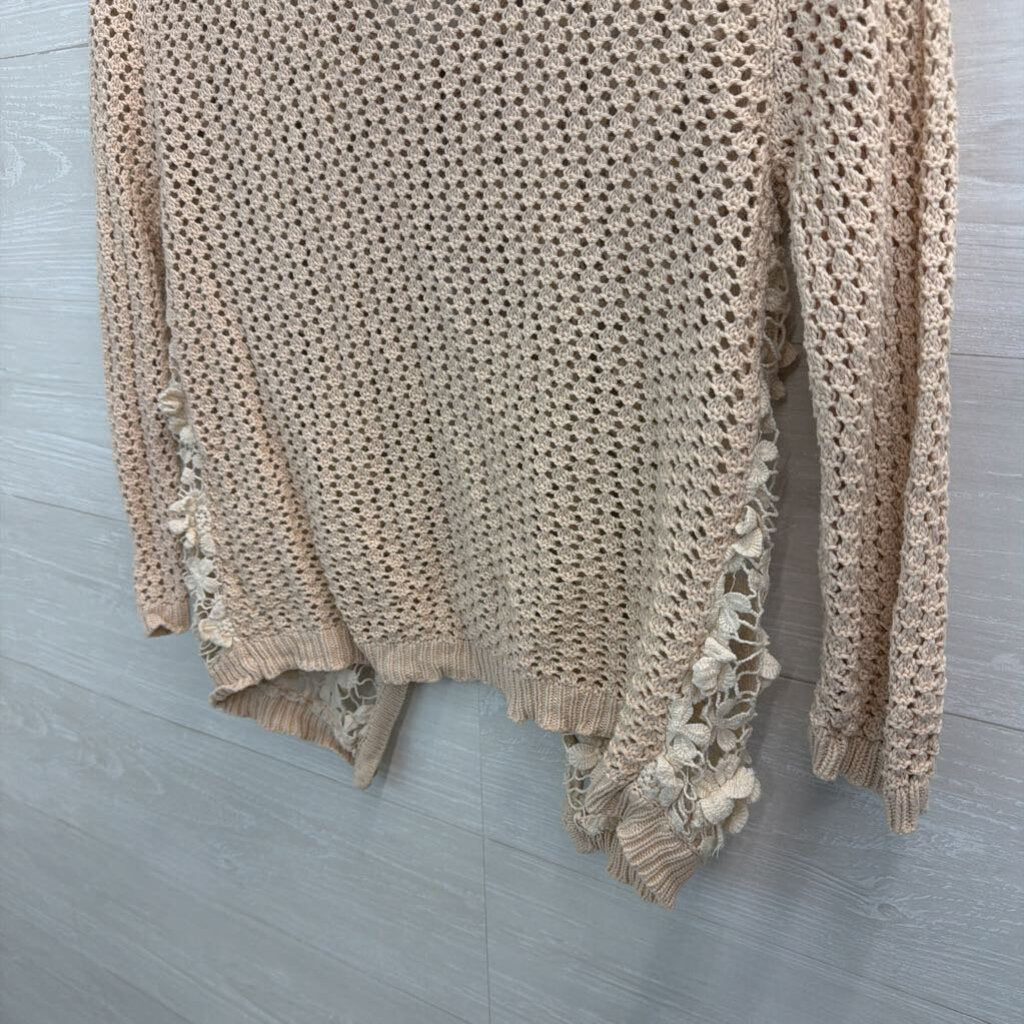 Hazel Beige/ Cream 3D Flower Crochet Knit Cardigan Sweater Large