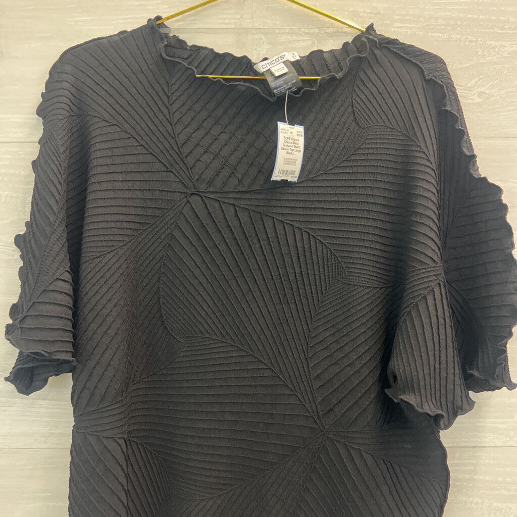 Chicos Black Textured Short Sleeve Top Large