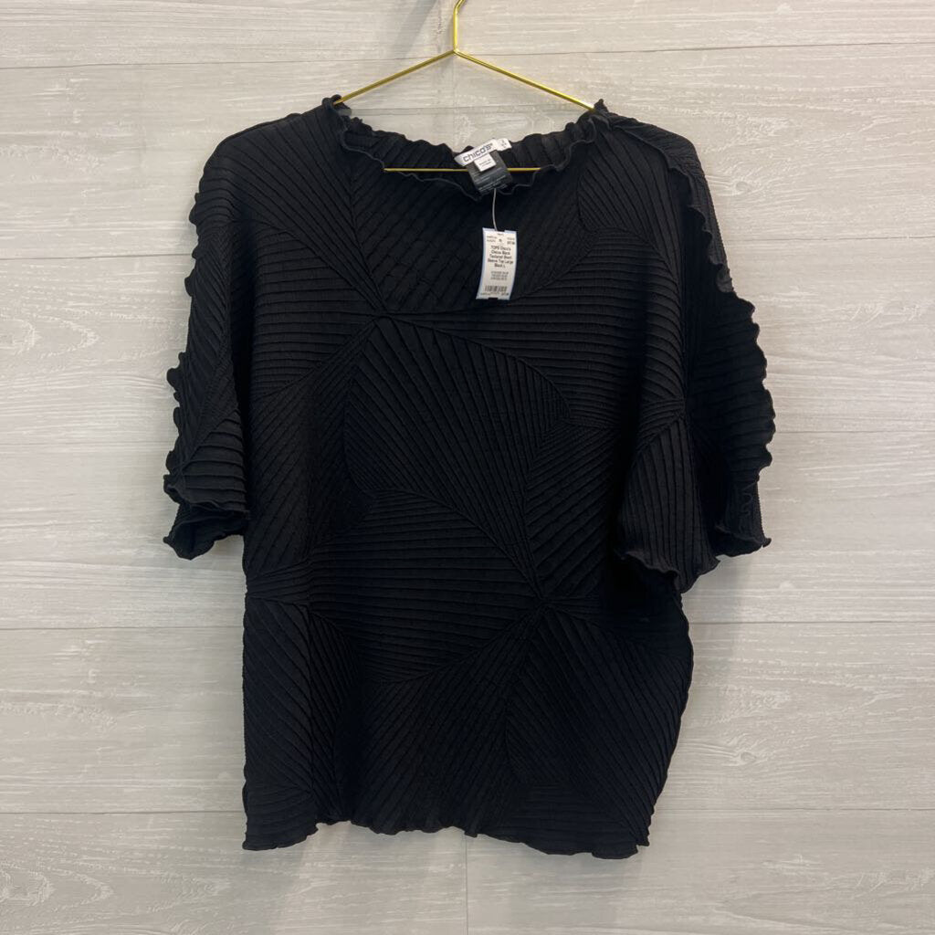 Chicos Black Textured Short Sleeve Top Large