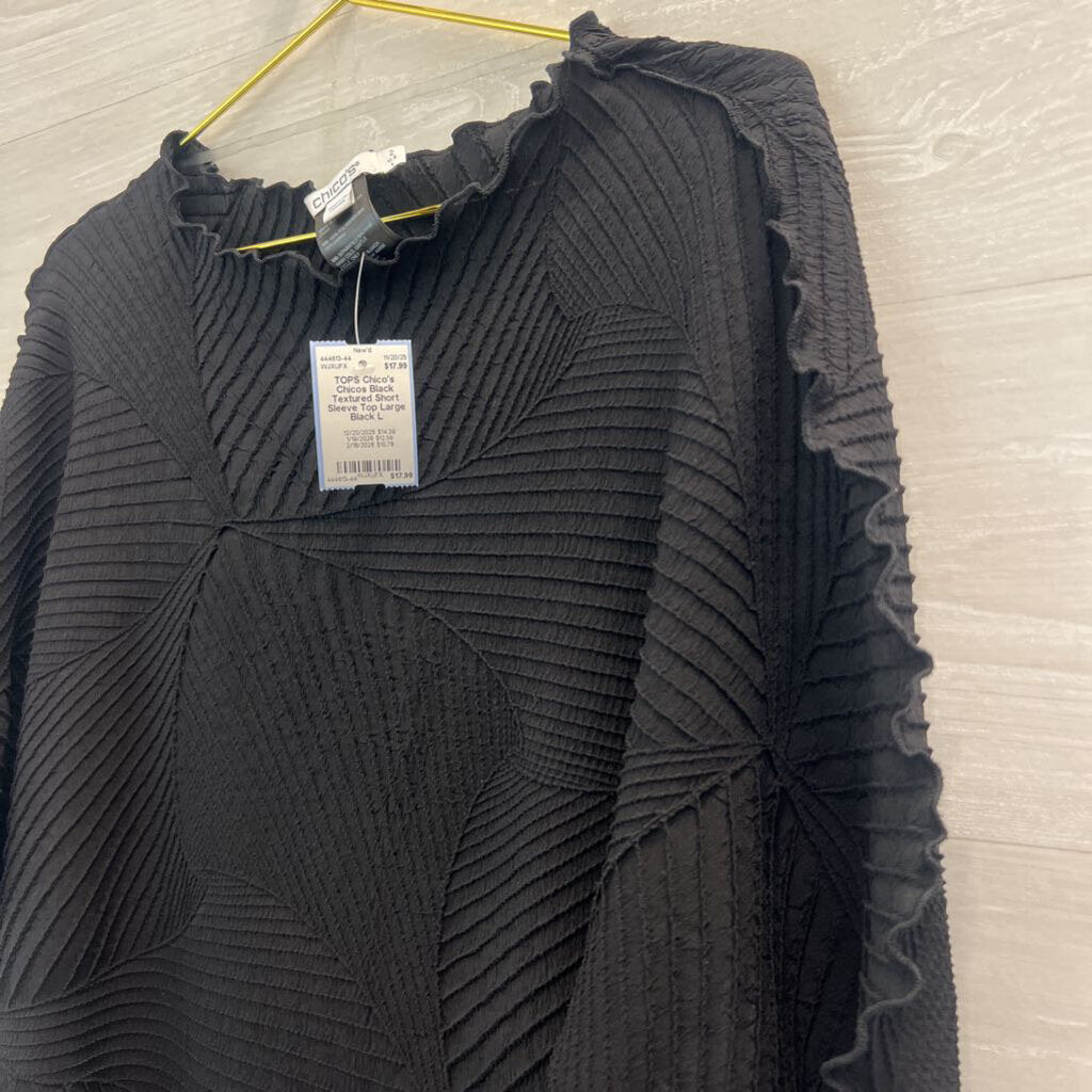 Chicos Black Textured Short Sleeve Top Large