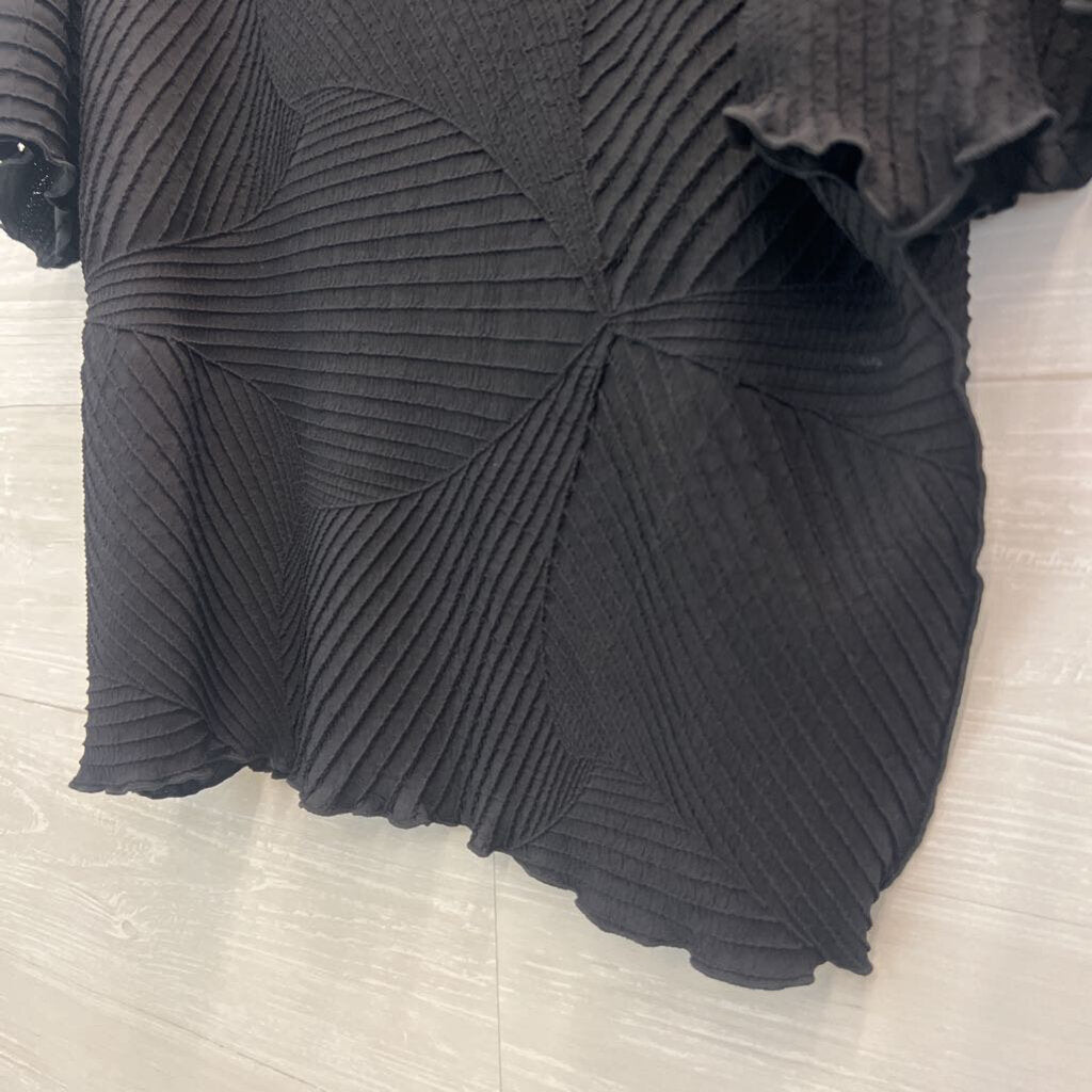 Chicos Black Textured Short Sleeve Top Large
