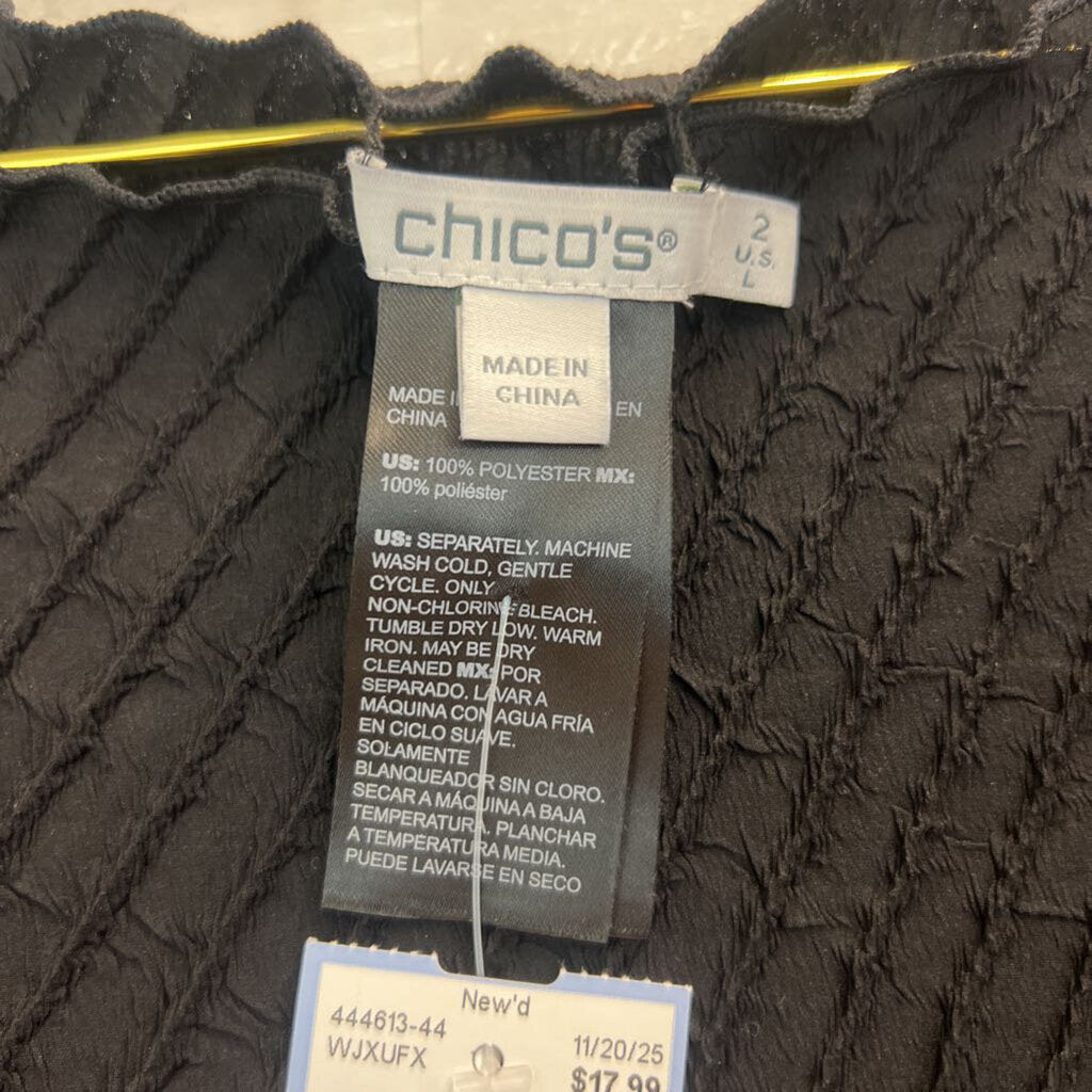 Chicos Black Textured Short Sleeve Top Large