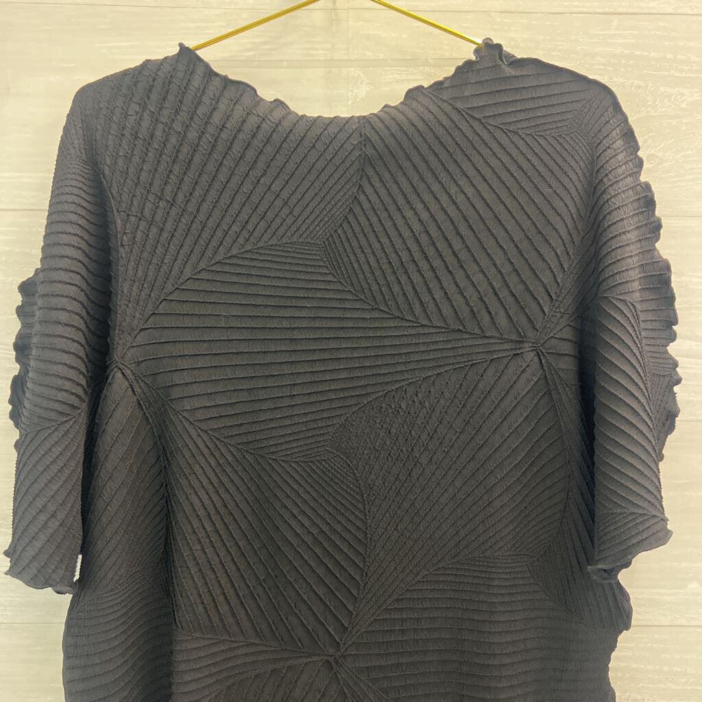 Chicos Black Textured Short Sleeve Top Large