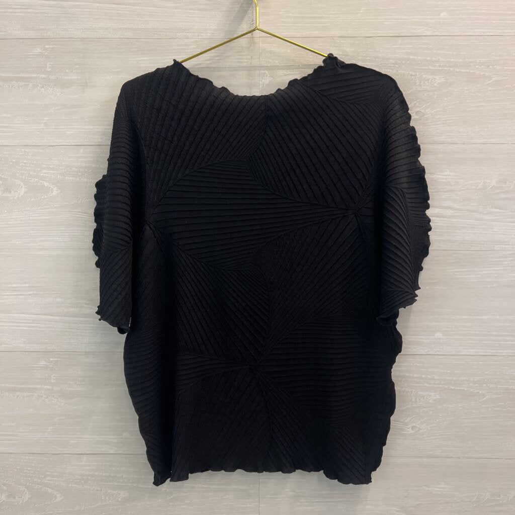 Chicos Black Textured Short Sleeve Top Large