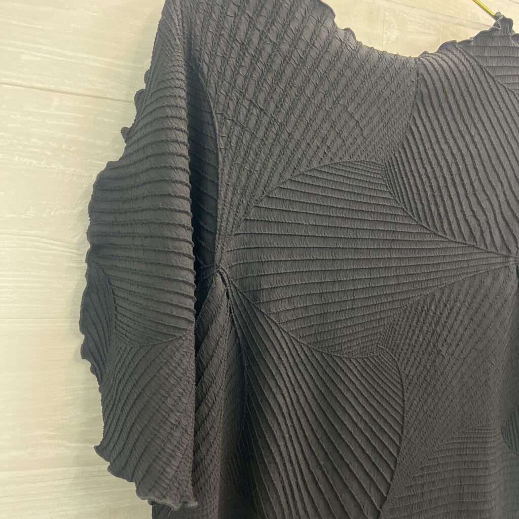 Chicos Black Textured Short Sleeve Top Large