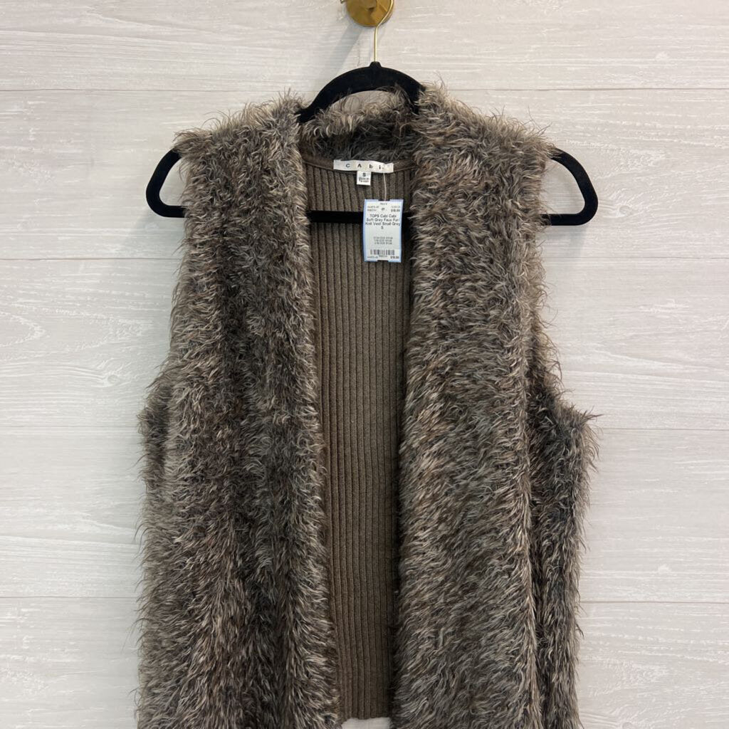 Cabi Soft Grey Faux Fur/ Knit Vest Small