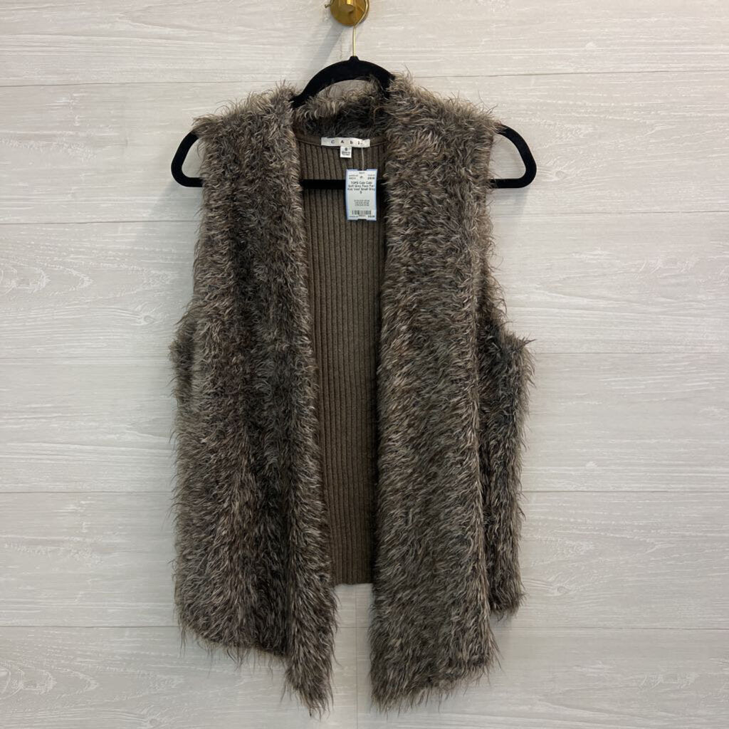 Cabi Soft Grey Faux Fur/ Knit Vest Small