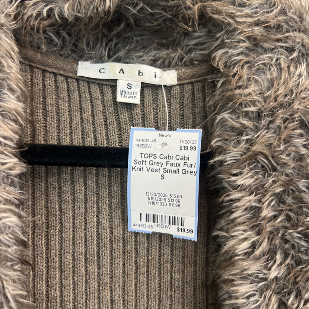 Cabi Soft Grey Faux Fur/ Knit Vest Small