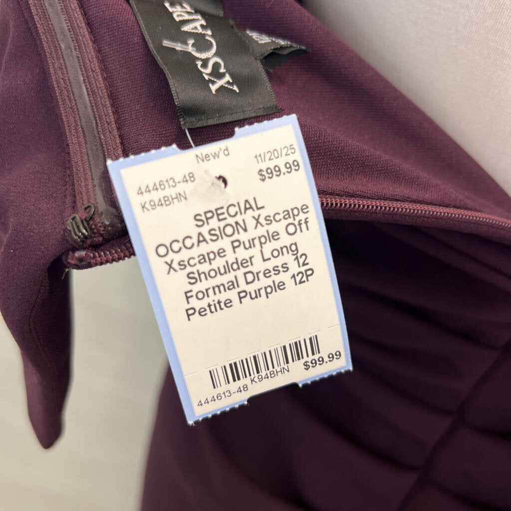 Xscape Purple Off Shoulder Long Formal Dress 12 Petite