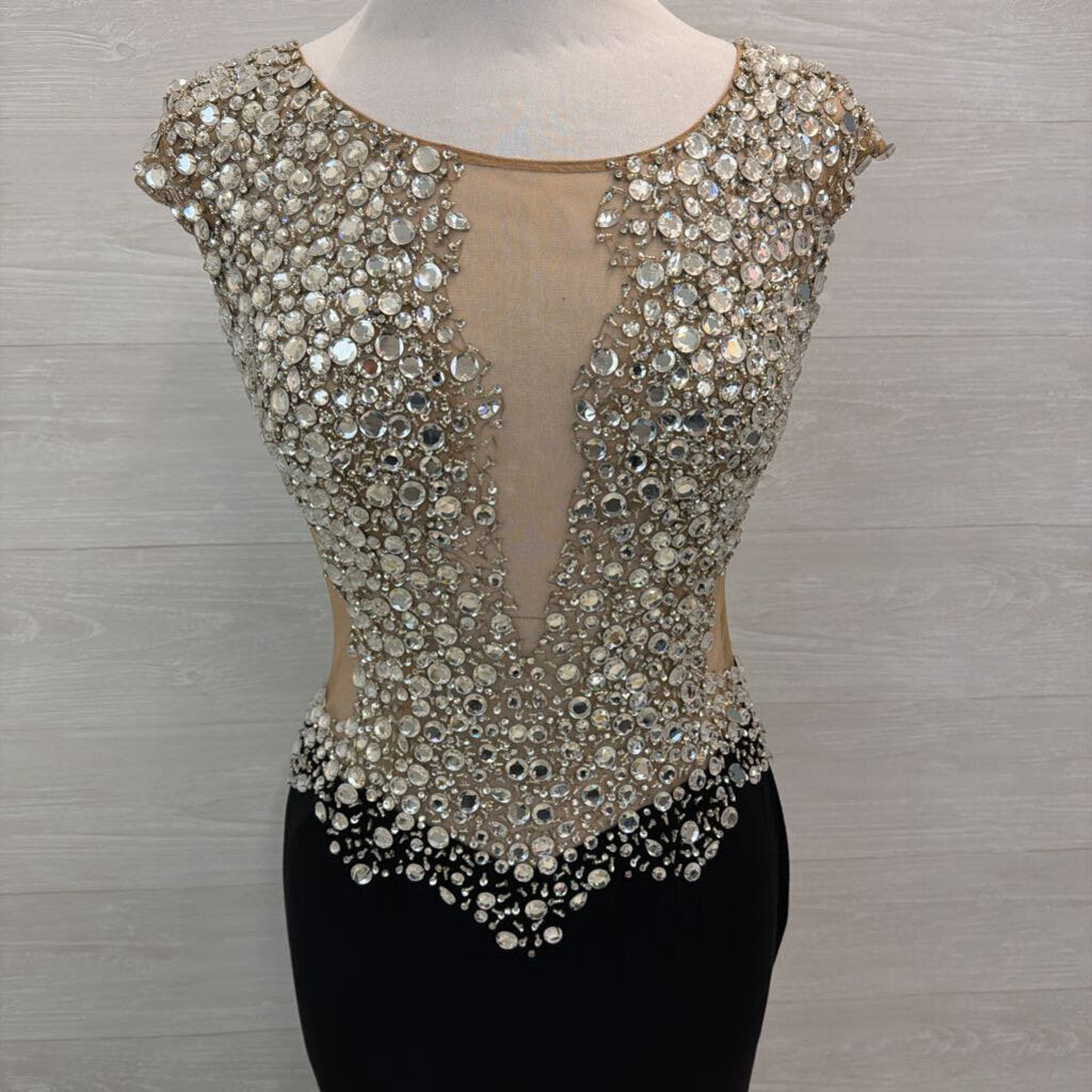 Jovani Black/ Embellished Beaded Top Long Formal Dress 6