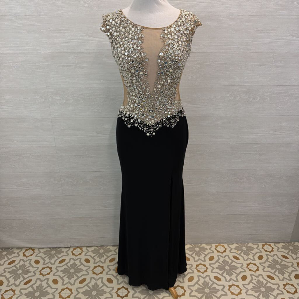 Jovani Black/ Embellished Beaded Top Long Formal Dress 6
