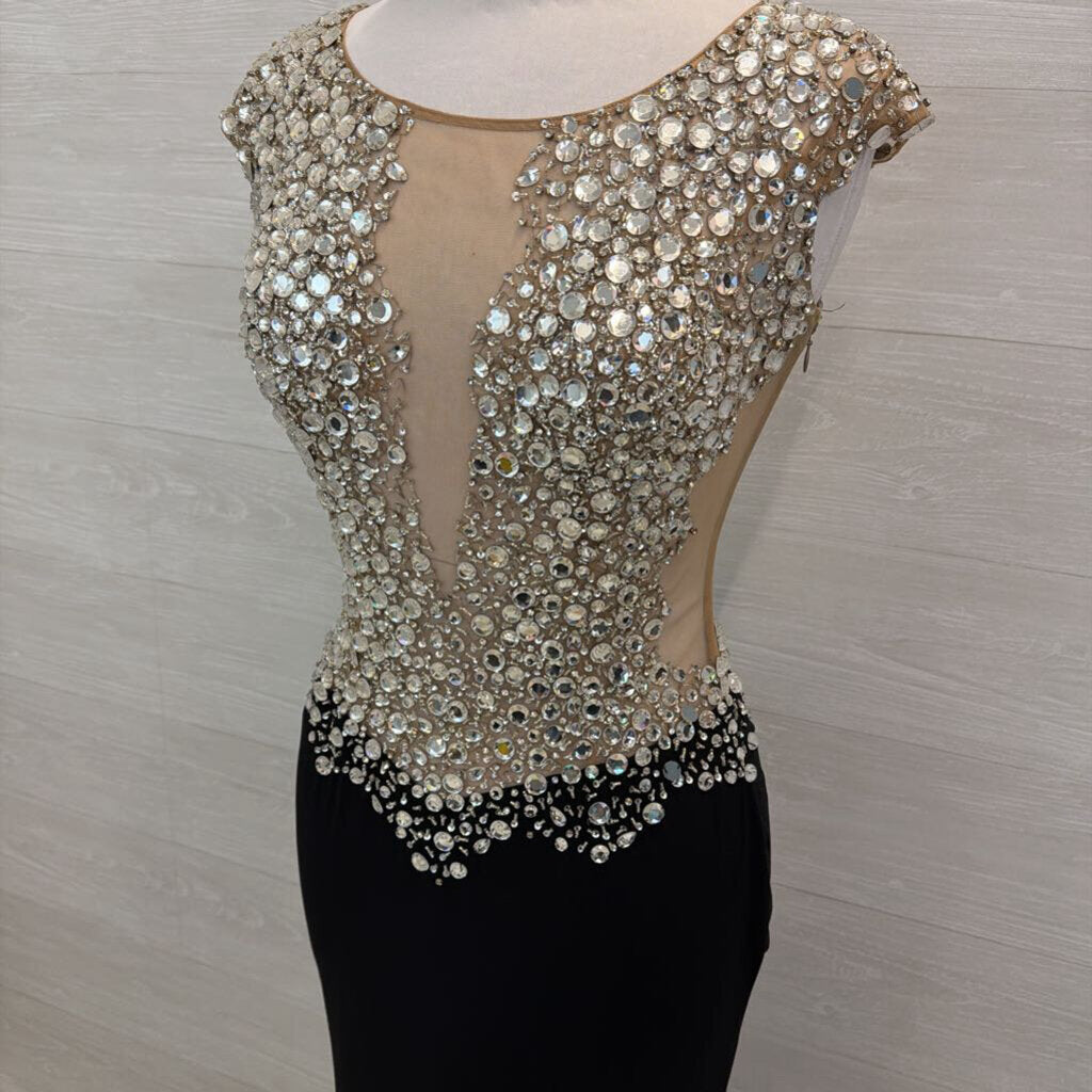 Jovani Black/ Embellished Beaded Top Long Formal Dress 6