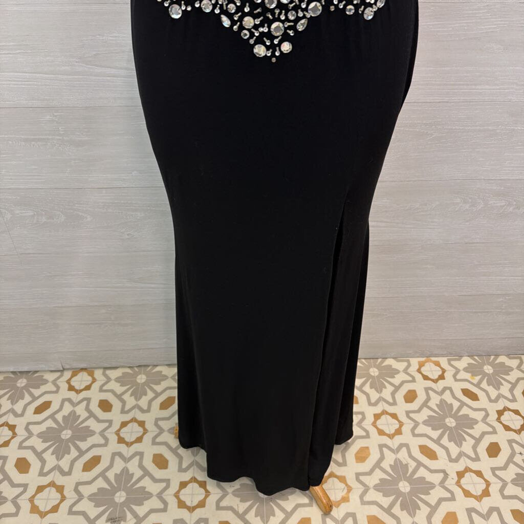 Jovani Black/ Embellished Beaded Top Long Formal Dress 6