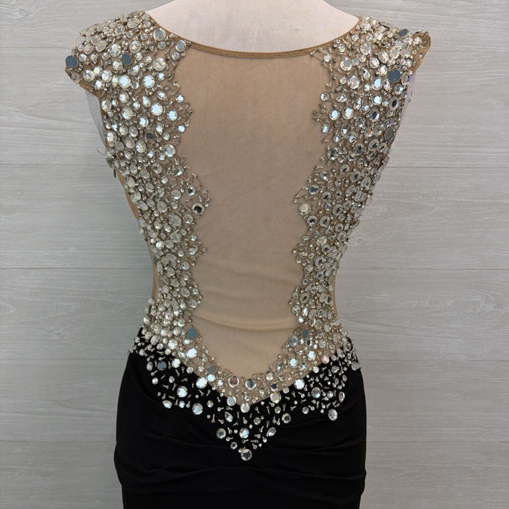 Jovani Black/ Embellished Beaded Top Long Formal Dress 6