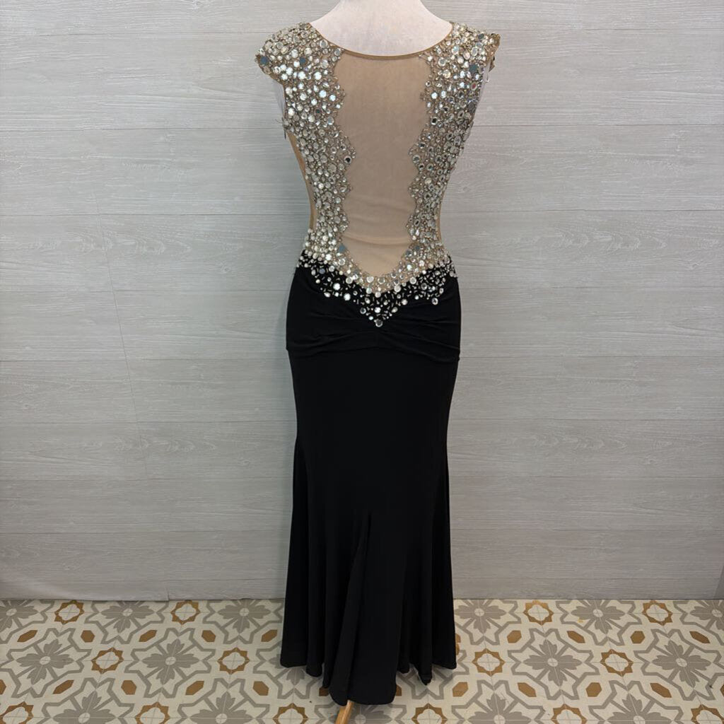 Jovani Black/ Embellished Beaded Top Long Formal Dress 6