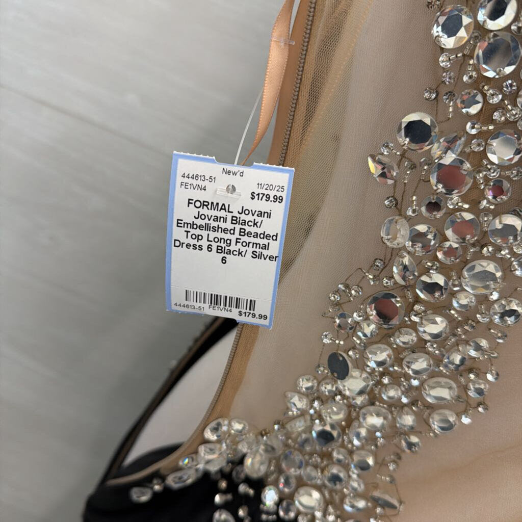 Jovani Black/ Embellished Beaded Top Long Formal Dress 6