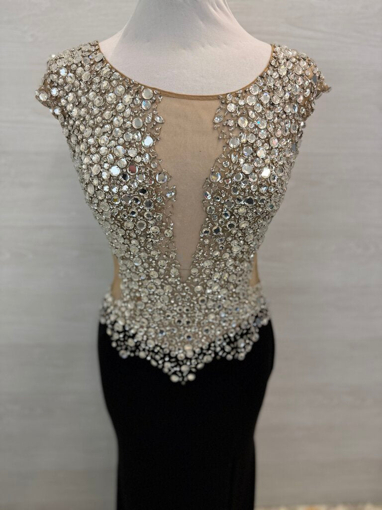 Jovani Black/ Embellished Beaded Top Long Formal Dress 6