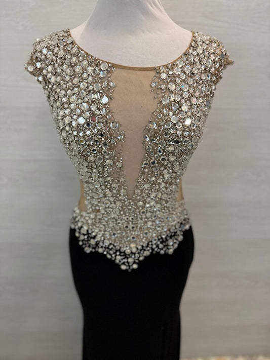 Jovani Black/ Embellished Beaded Top Long Formal Dress 6