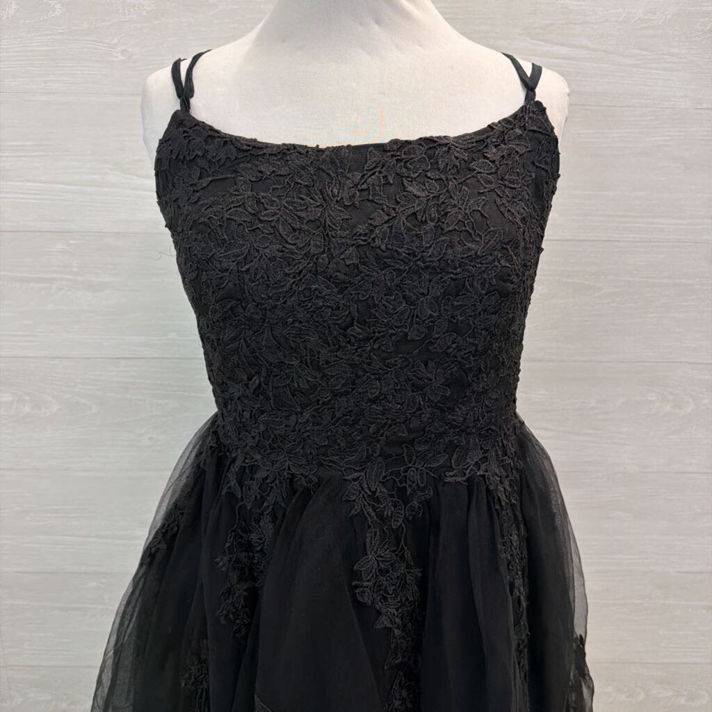 Black Lace Lace Up Back Long Formal Dress 20