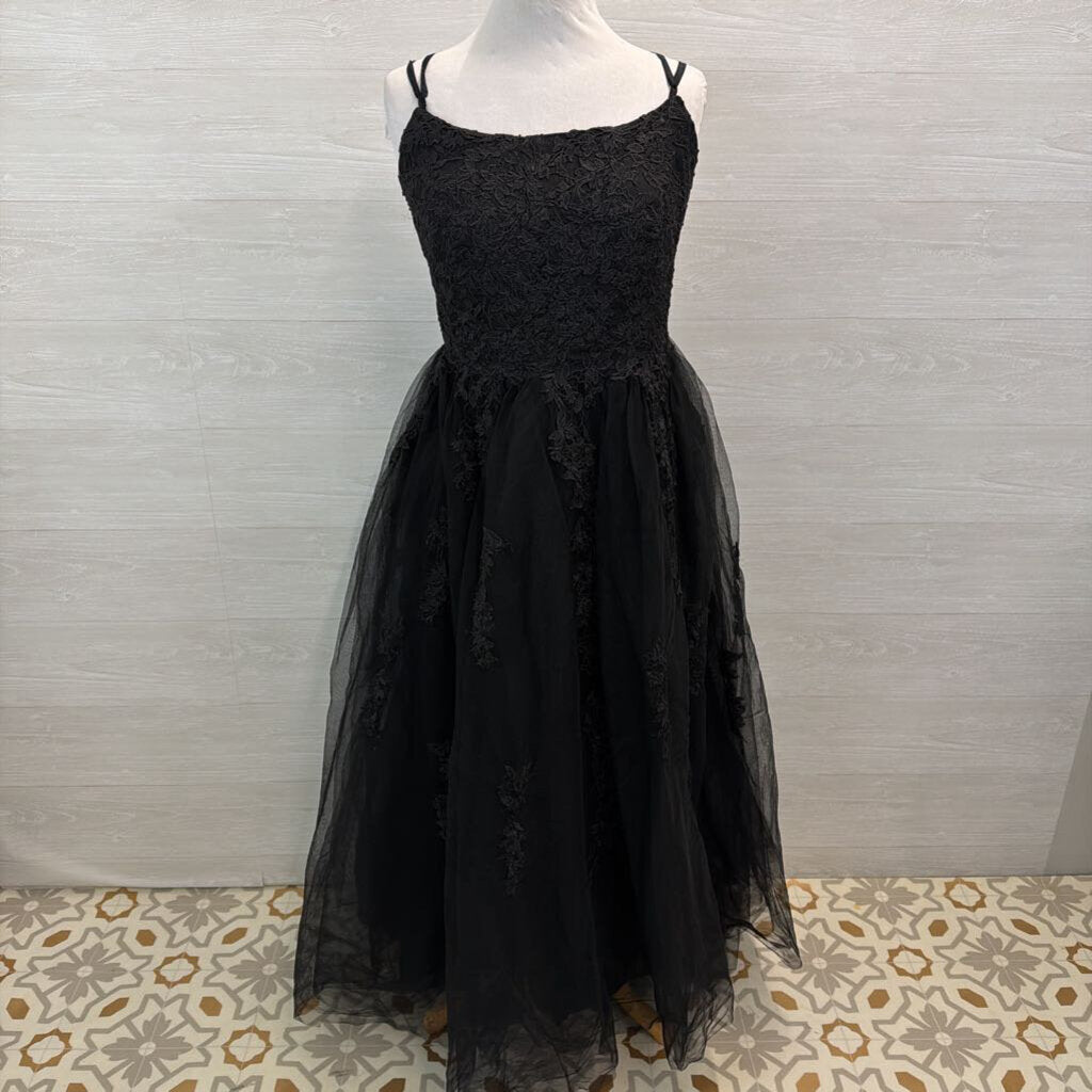 Black Lace Lace Up Back Long Formal Dress 20