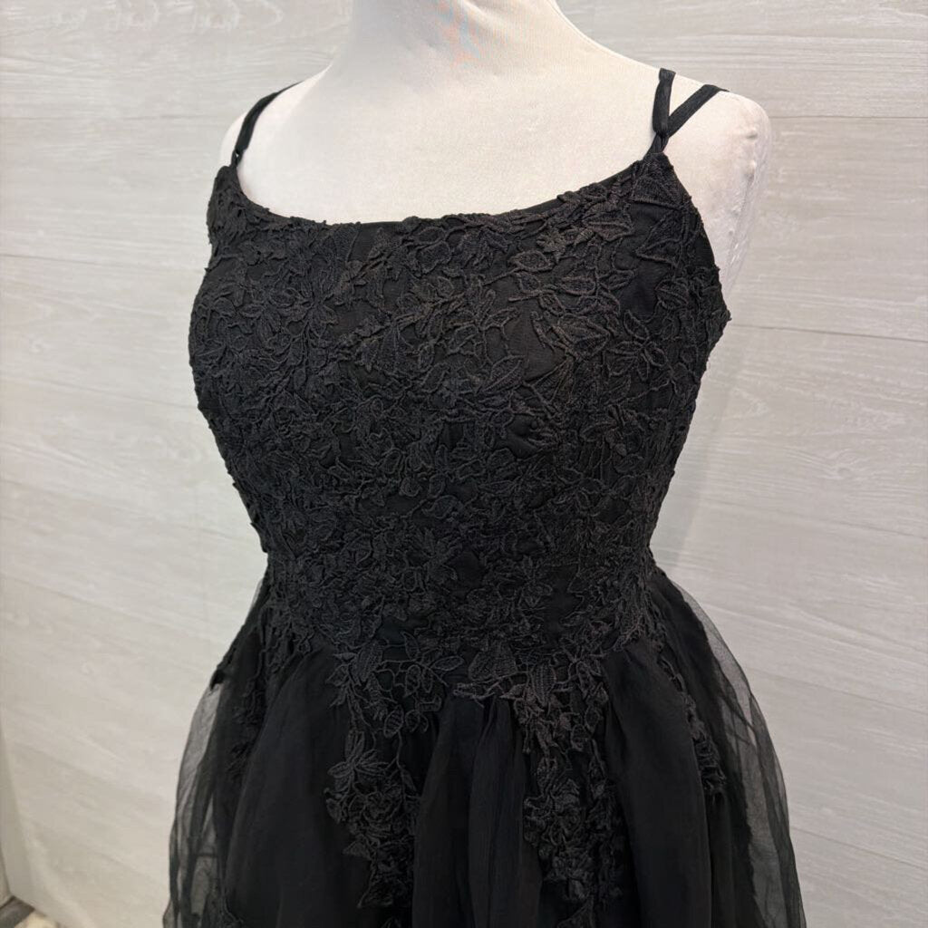 Black Lace Lace Up Back Long Formal Dress 20