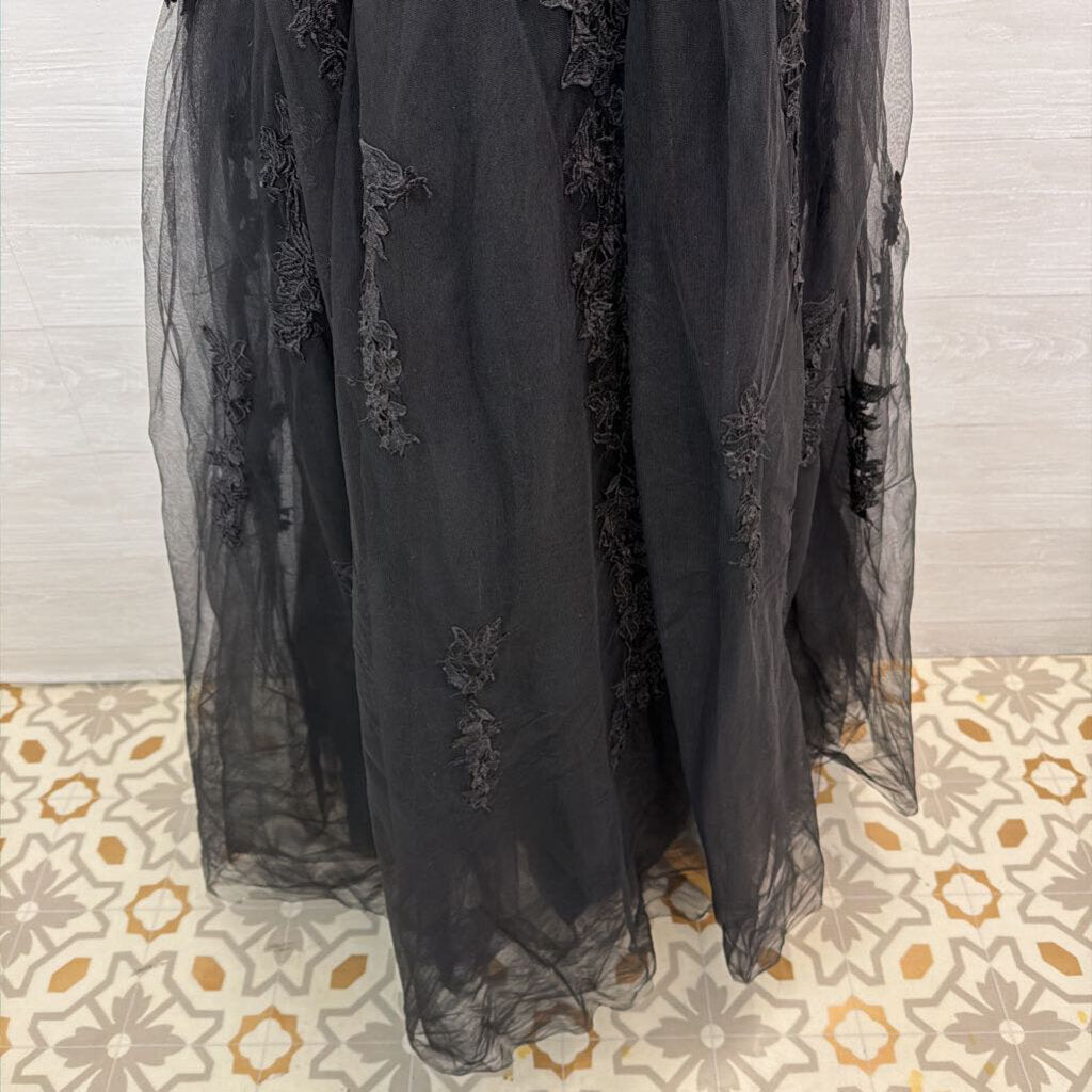 Black Lace Lace Up Back Long Formal Dress 20