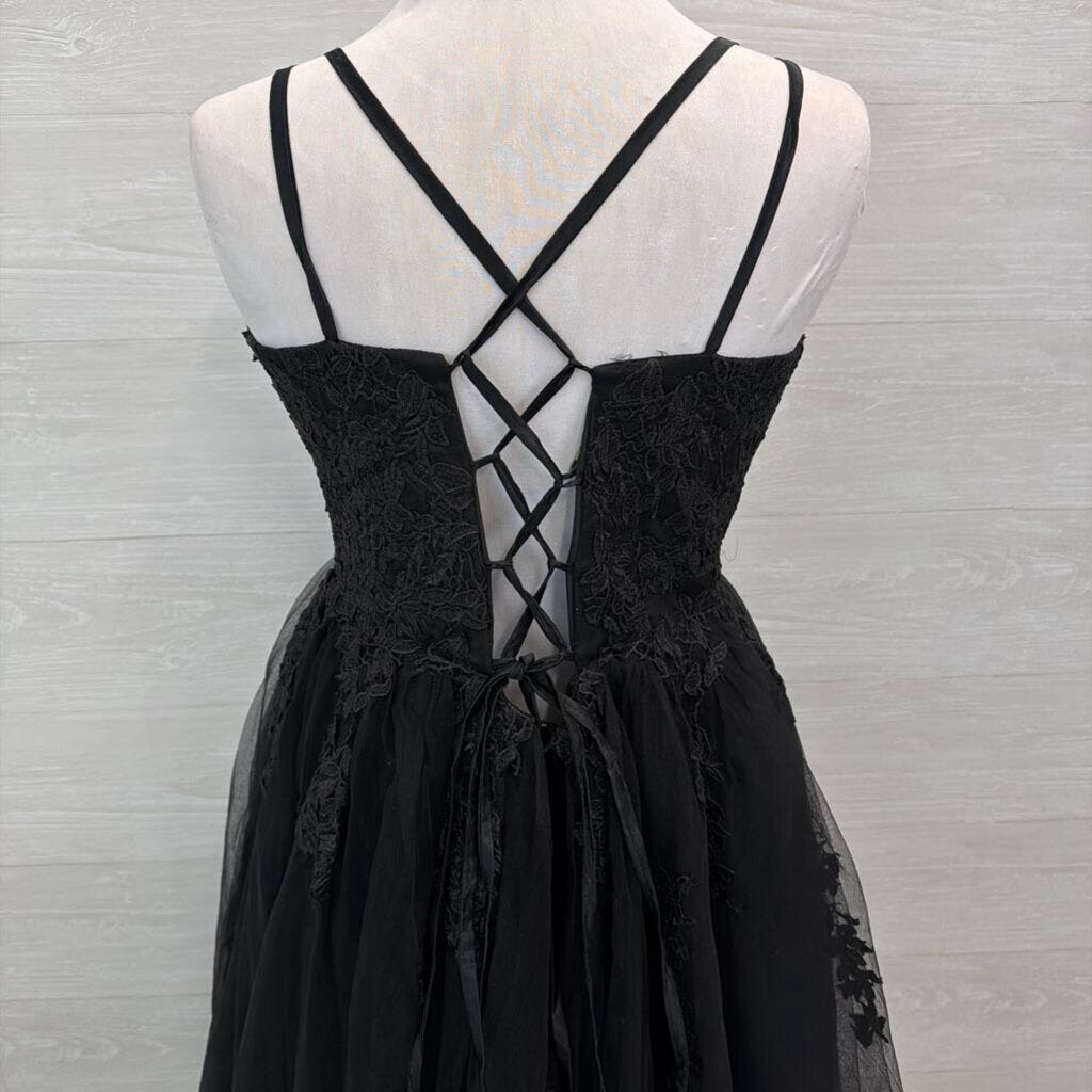 Black Lace Lace Up Back Long Formal Dress 20