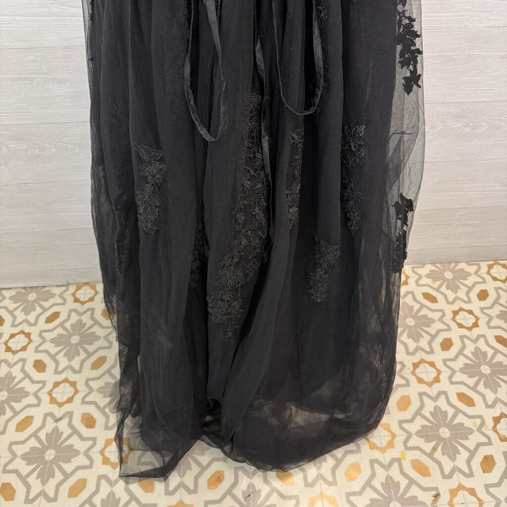 Black Lace Lace Up Back Long Formal Dress 20