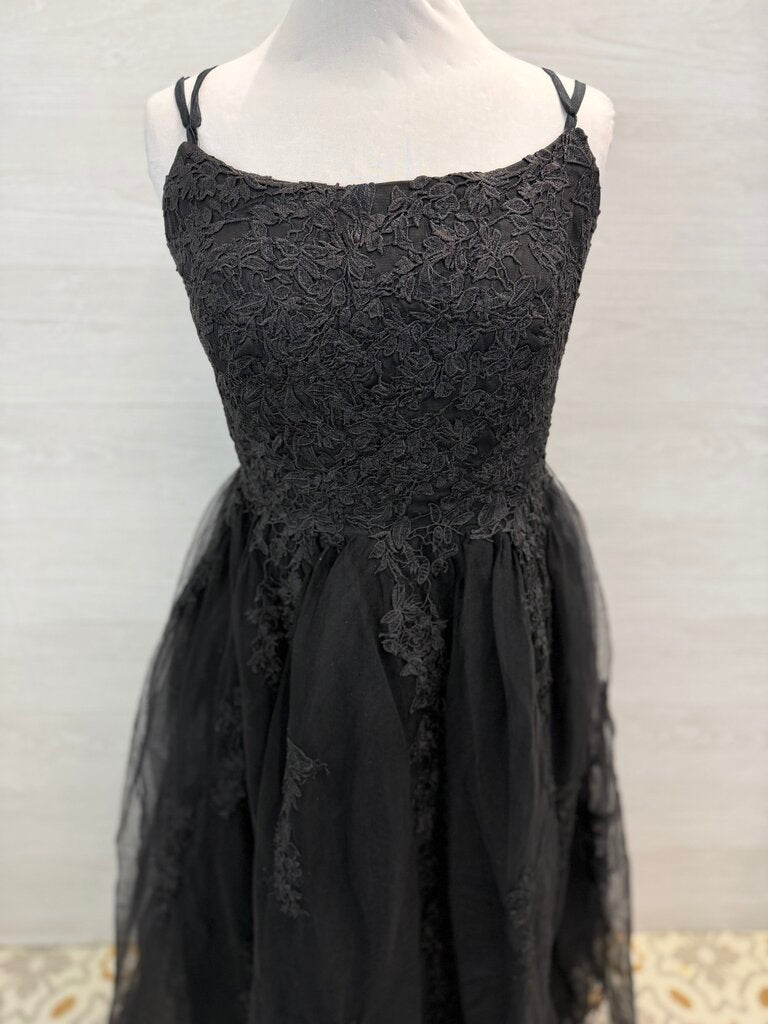 Black Lace Lace Up Back Long Formal Dress 20