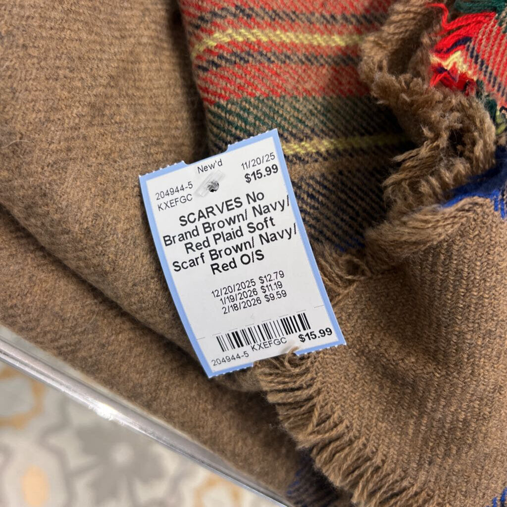Brown/ Navy/ Red Plaid Soft Scarf