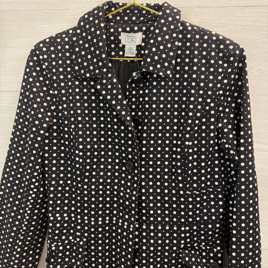 Loft Black/ White Polka Dot Print Long Button Front Jacket 4
