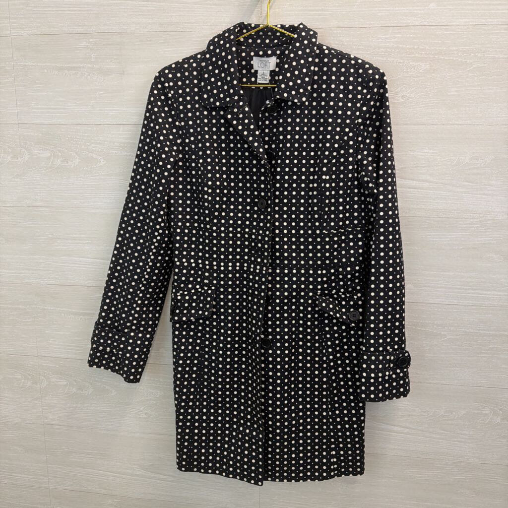 Loft Black/ White Polka Dot Print Long Button Front Jacket 4