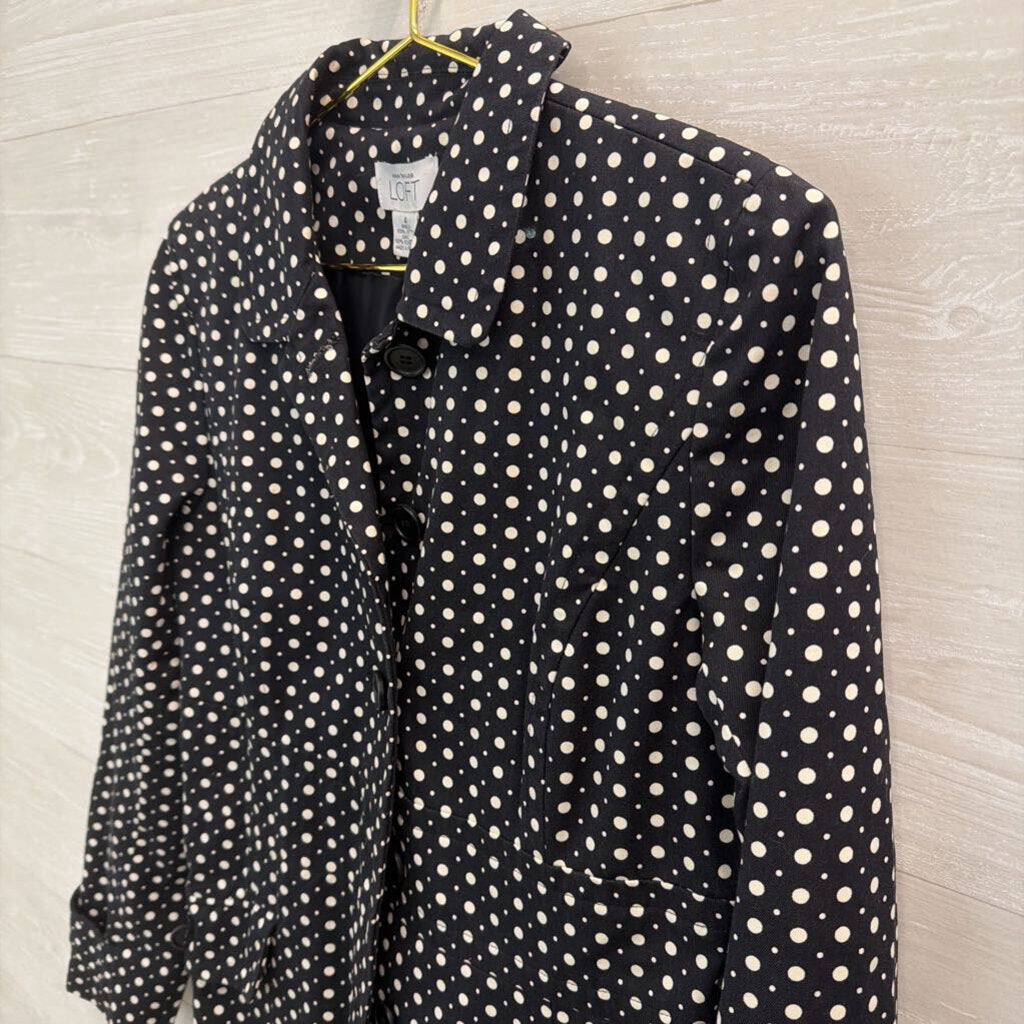 Loft Black/ White Polka Dot Print Long Button Front Jacket 4